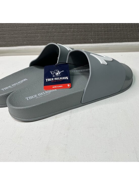 True Religion Mens Slides Gray Logo Size 9 Casual Slip-On Sandals